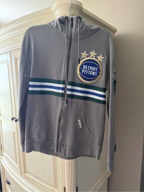 Detroit Pistons Gray Zip-Up Hoodie with Stripe Detail